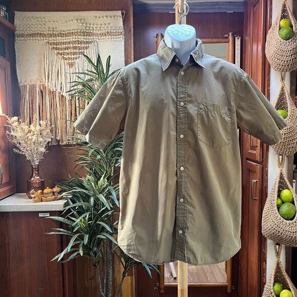 Carhartt Men’s L Rugged Work Shirt | Tan Cotton Short Sleeve Utility Button-Up - Picture 1 of 7